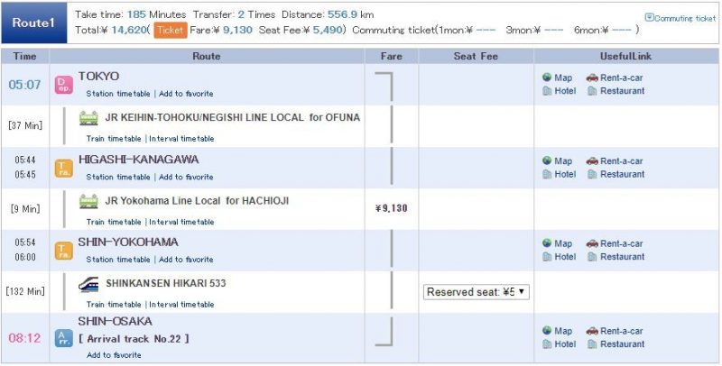 hyperdia route result