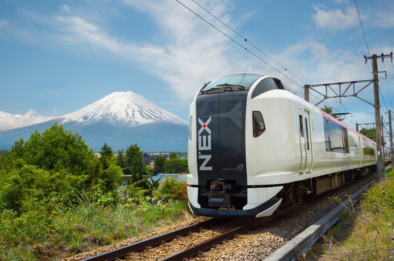 Narita Express train with Mount Fuji