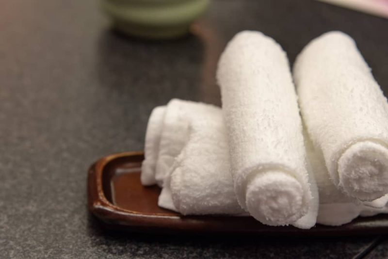 Oshibori is hot/cold towel served in selected restaurants or green class car trains.