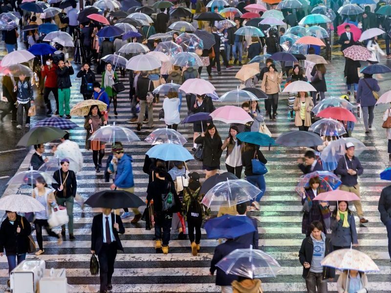 Carrefour de Shibuya sous la pluie