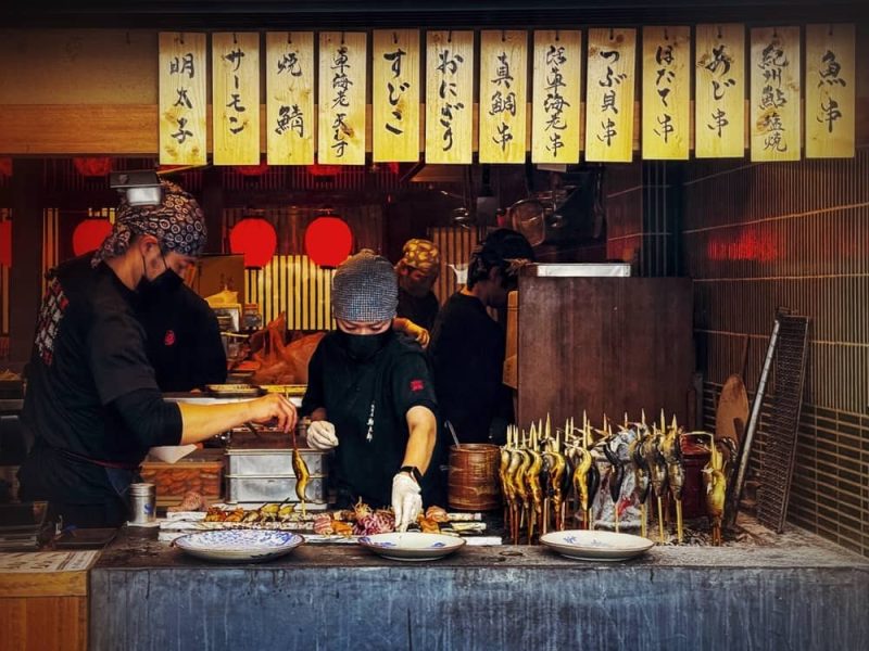 Street food market in Tokyo, Japan.