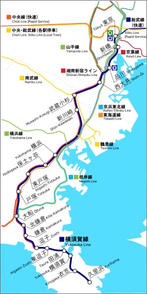 Carte de la ligne Yokosuka