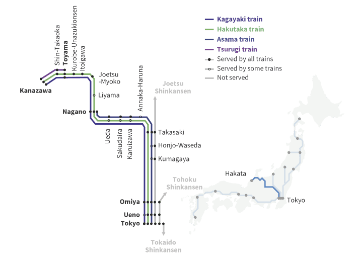 Carte de la ligne Hokuriku Shinkansen