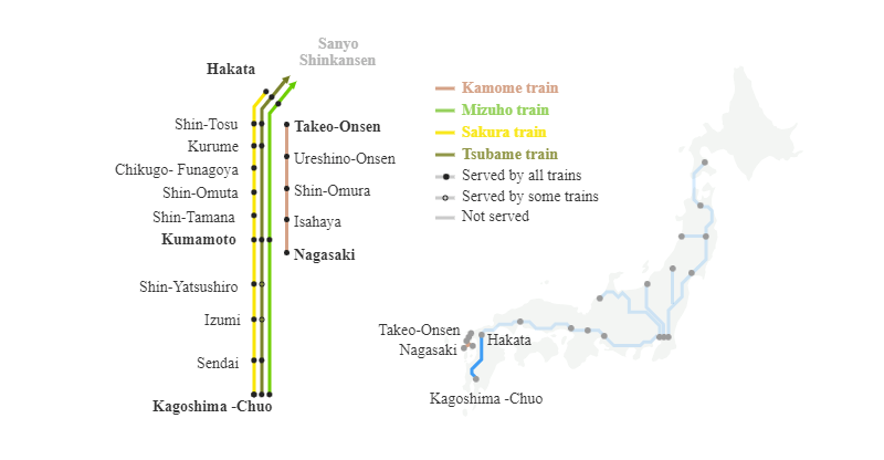 Carte du Nishi Kyushu Shinkansen