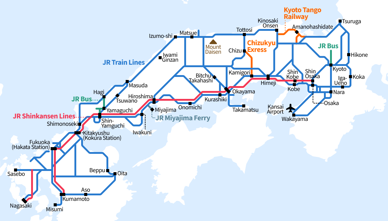 sanyo sanin northern kyushu pass map