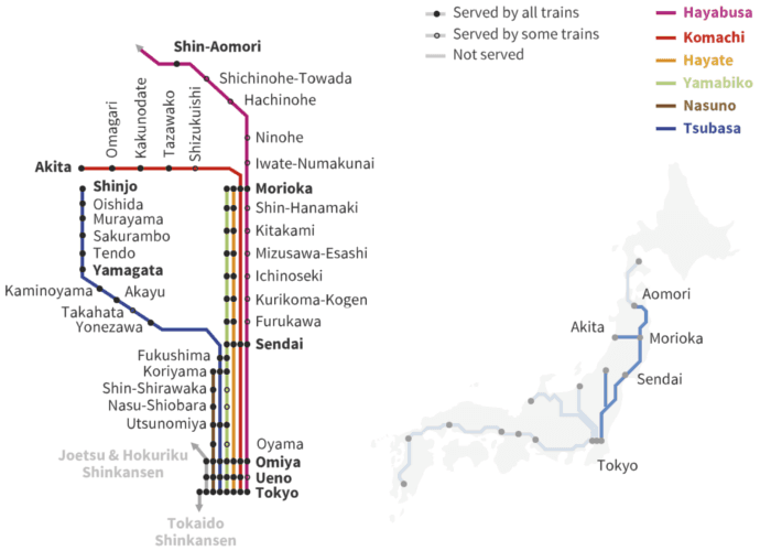 Carte de la ligne Shinkansen Tohoku